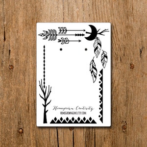 Moon Feather Arrow Tribal Ethnic Boho Style Frame | Custom Earring Display Cards with Your Logo | DS100
