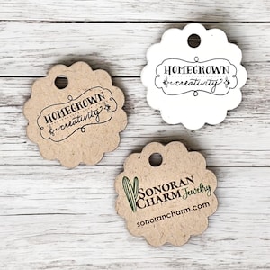 240 TAGS | 1&quot;x1&quot; | Scalloped Circle | Custom Tags | Personalized with Logo Text - Jewelry Tags - Price Tags - Hang Tags | DS0137