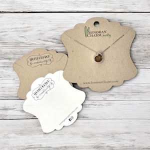 Cartes de collier avec votre logo Forme découpée unique personnalisée - Présentoir à bijoux - Chaîne - Personnalisation - Emballage - Étiquettes de collier | SP2010