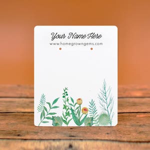 Personnalisez les cartes d'affichage de bijoux - Aquarelle de jardin de fleurs de fougère florale verte - Noeuds de collier de boucles d'oreilles - Cartes de collier -Emballage | DS0143