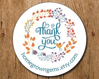 Customized Stickers - Colorful Floral Flower Wreath Modern Bird - Labels - Wedding - Birthday Party - Thank You Stickers