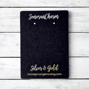 Impresión con tinta plateada y dorada en tarjetas de presentación de joyería personalizadas, tarjetas para pendientes, tarjetas para collares, etiquetas colgantes, lazos para anillos, 15 TAMAÑOS