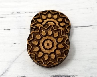 Mini Engraved Wood Geometric Circle Flower Sun | Cabochons Stud Earring Embellishments | Laser Cut
