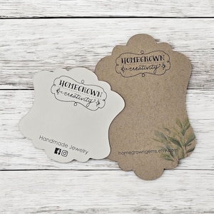 Personalisierte Schmuck Display Karten | Aufwendiges Kurvendesign | 20 GRÖßEN | Beinhaltet Ihr Logo | Ohrringe Karten Haarschleifen Halsketten Karten | SP2010
