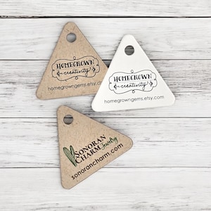 180 TAGS | 1.5&quot;x1.5&quot; | Triangle Shape Custom Tags | Personalized with Logo Text - Jewelry Tags - Price Tags - Hang Tags