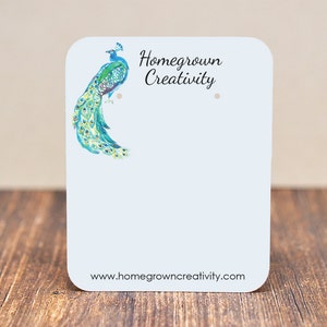 Earring Display Cards - Watercolor Peacock Bird Feather - Customized Jewelry Tags Packaging | #DS092