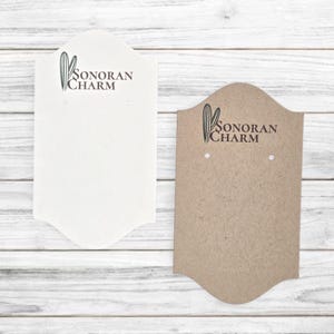 Brincos Cartões Curvos Superior e Inferior com Corte Elegante Ornamentado | 20 TAMANHOS | Inclui seu Logotipo | Embalagem | Etiquetas para Colar Cartões | SP2028