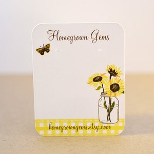 Earring Cards Customized Sunflower Mason Jar Butterfly Garden Yellow Jewelry Display Cards  | DS0044