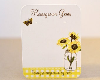 Earring Cards Customized Sunflower Mason Jar Butterfly Garden Yellow Jewelry Display Cards  | DS0044