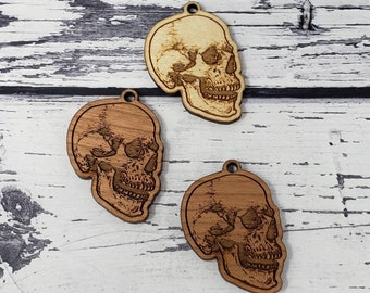 Human Skull Skeleton Engraved Wood for Earrings Necklace Drop Dangle Findings Embellishments Drop Charms