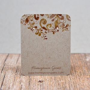 Earring Cards Customized with Brown Floral Pattern and Your Information - Jewelry Display Tags - Price Tags - Earring Tags