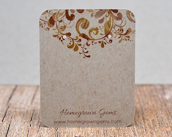 Earring Cards Customized with Brown Floral Pattern and Your Information - Jewelry Display Tags - Price Tags - Earring Tags