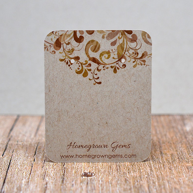 Earring Cards Customized with Brown Floral Pattern and Your Information Jewelry Display Tags Price Tags Earring Tags image 1