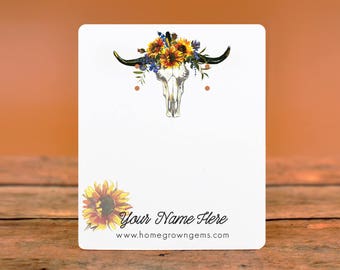 Customize Jewelry Display Cards - Sunflower Boho Bull Skull Floral Feathers Flowers - Earring Necklace Bows -Packaging  | DS0143