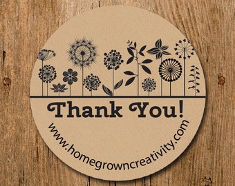 Customized Stickers - Black White Flower Garden Thank You Stickers - Labels - Wedding - Birthday Party - Thank You Stickers