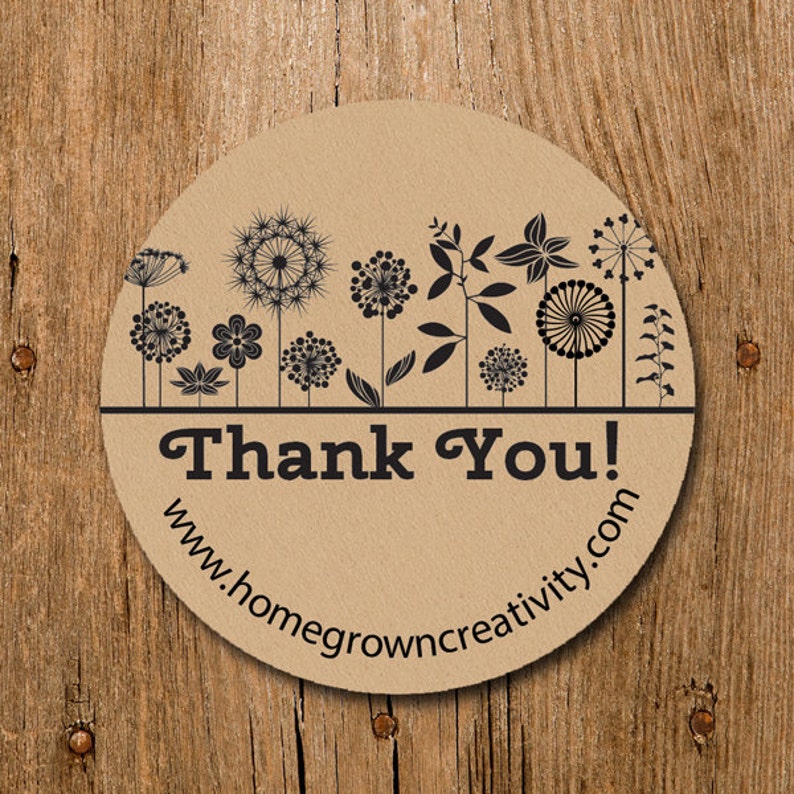 Thank You Stickers Labels Customized Stickers Birthday Party Wedding Black White Flower Garden Thank You Stickers