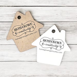 150 TAGS | 1.5&quot;x1.5&quot; | House Shape | Custom Tags | Personalized with Logo Text - Jewelry Tags - Price Tags - Hang Tags |  DS0137