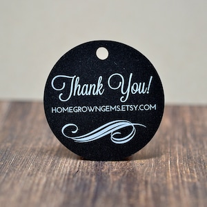 Custom Thank You Tags Black with White Printing - Ornate Design Bottom | DS0112WHITE
