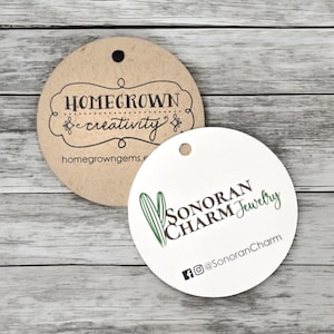 105 Etiquetas de pendurar personalizadas | 2"x2" | Etiquetas de pendurar circulares Etiquetas de preço Etiquetas de roupas | Seu logotipo | Personalizado | NB