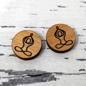 Mini Engraved Wood Yoga Pose  | Cabochons Stud Earring Embellishments | Laser Cut