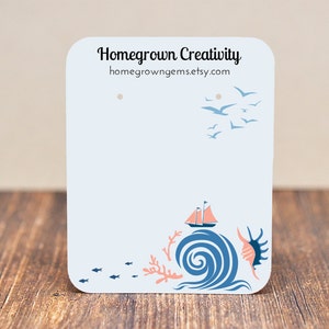 Earring Cards Customized Nautical Design Sail Board Shell Ocean Sea Birds - Jewelry Display Tags - Price Tags - Earring Tags | TS0093