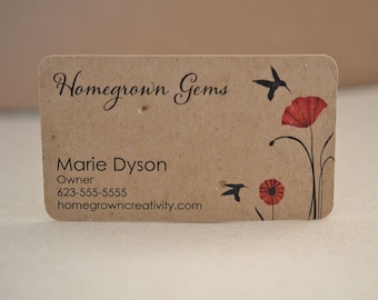 Recycled Kraft Brown Business Cards Birds Red Poppy Flowers