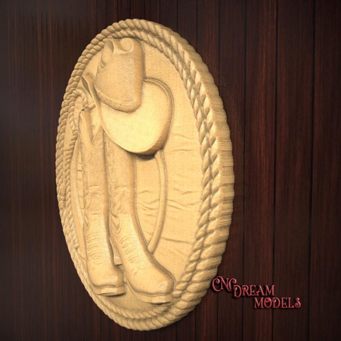 Cnc Router Twisted Rope Pattern Cowboy Boots Hat and Rope 3D Relief STL File for CNC Router Carving or ...