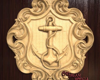 Nautical Anchor 3D Relief STL File for CNC Router Carving or 3D Resin Printing Elegant Rope and Shield Design