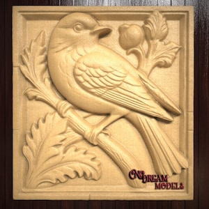 Vogel auf Zweig thront 3D Relief STL-Datei für CNC-Fräser Schnitzerei oder 3D-Harzdruck, Naturkunst, Holzschnitzerei, Wildtier-STL-Download