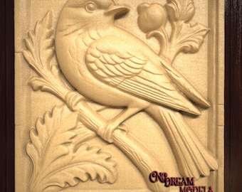 Bird Perched on Branch 3D Relief STL File for CNC Router Carving or 3D Resin Printing, Nature Art, Wood Carving, Wildlife STL Download