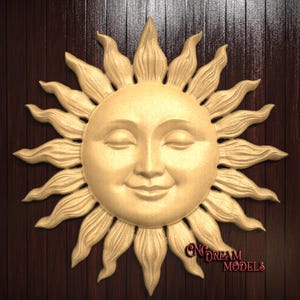Archivo STL de relieve 3D Sunshine para tallado con enrutador CNC o impresión 3D con resina, arte de pared celestial, grabado de cara de sol, modelo CNC de decoración rústica