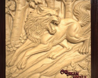 Wilder Wolf 3D Relief STL Datei für CNC Fräser Carving oder 3D Resin Druck, Wildtier Kunst, Holzschnitzerei, STL Download