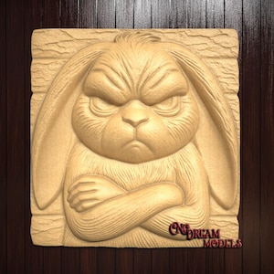 Grumpy Old Rabbit 3D Relief CNC-Fräser-Schnitzdatei | STL-Datei für cnc | Sofortdownload | Schnitzen | streben | Staffelei | Datei für CNC | Hase