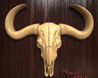 Longhorn Steer Skull 3D Relief STL File for CNC Router Carving or 3D Resin Printing Western Wall Art Decor