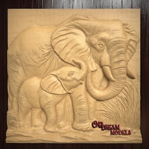 Elefante com bebê elefante | Arquivo de escultura de roteador CNC | Arquivo STL para cnc | VCarve | Aspirar | Cavalete Pro | Carboneto Criar Pro | Escultura CNC