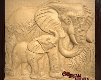 Elephant with Baby Elephant| CNC Router Carving File | STL File for cnc | VCarve | Aspire | Easel Pro | Carbide Create Pro | CNC Carving