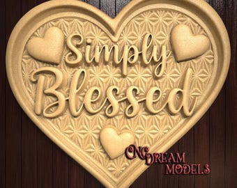 Simply Blessed Heart Shape 3D Relief STL File for CNC Router Carving or 3D Resin Printing