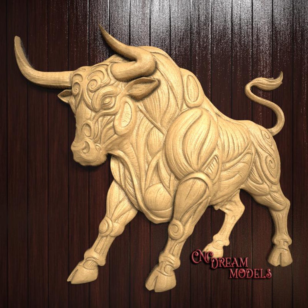 Powerful Stylized Bull 3D Relief STL File for CNC Router Carving or 3D ...