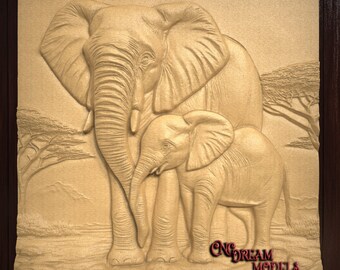 Elephant with Baby Elephant| CNC Router Carving File | STL File for cnc | VCarve | Aspire | Easel Pro | Carbide Create Pro | CNC Carving