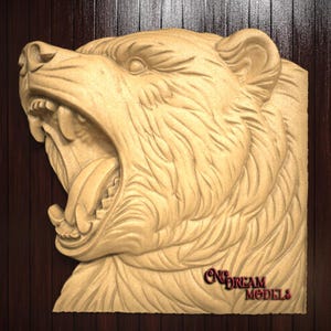 Archivo STL en relieve 3D de oso rugiente para tallado con enrutador CNC o impresión en resina 3D, arte mural de vida silvestre, grabado CNC de oso grizzly, modelo stl