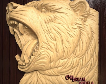 Roaring Bear 3D Relief STL File for CNC Router Carving or 3D Resin Printing, Wildlife Wall Art, Grizzly Bear CNC Engraving, stl Model