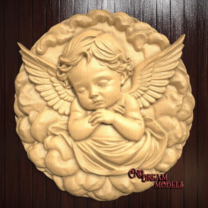 Sleeping Angel Baby 3D Relief STL File for CNC Router Carving or 3D ...