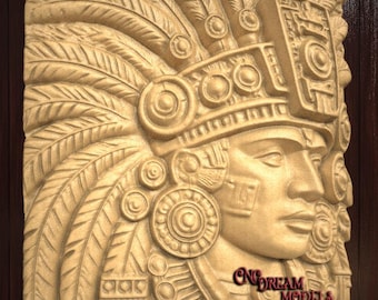 Aztec Warrior Chief 3D Relief STL File for CNC Router Carving or 3D Resin Printing Native Mesoamerican Art