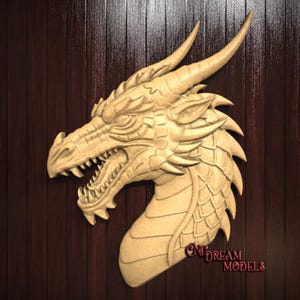 File STL in rilievo 3D con testa di drago feroce per intaglio con router CNC o stampa 3D in resina – Modello sputafuoco fantasy