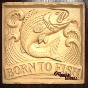 Born to Fish 3D Relief STL File for CNC Router Carving or 3D Resin Printing, Striped Bass Fishing Wall Art, CNC Fish Engraving, stl Model