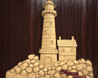 Lighthouse and Coastal Cottage 3D Relief STL File for CNC Router Carving or 3D Resin Printing – Nautical Seaside Model