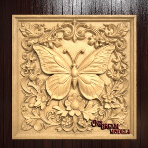 May include: A carved wooden wall plaque featuring a detailed butterfly design with intricate floral accents. The plaque is a light brown color and has a raised, three-dimensional design.