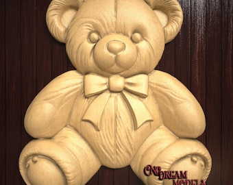 Teddy Bear with Bow 3D STL Relief File for CNC Router Carving or 3D Resin Printing - Cute Children’s Room Decor | Vcarve | Aspire |Easel Pro