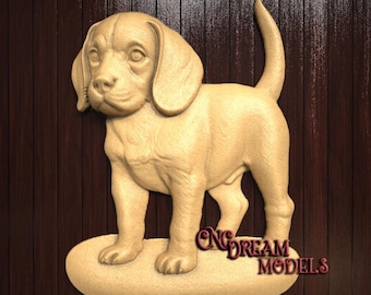 Detailed Cute Beagle Puppy Dog Animal Model for Woodworking 3D Relief STL File for CNC Router Carving or 3D Resin Printing