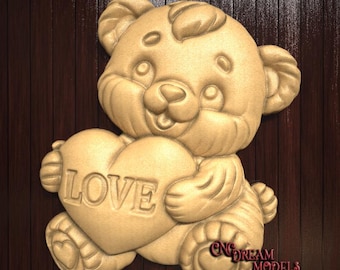 Cute Teddy Bear 3D Relief STL File for CNC Router Carving or 3D Resin Printing, Love Heart Gift, Valentine’s Day cnc Engraving